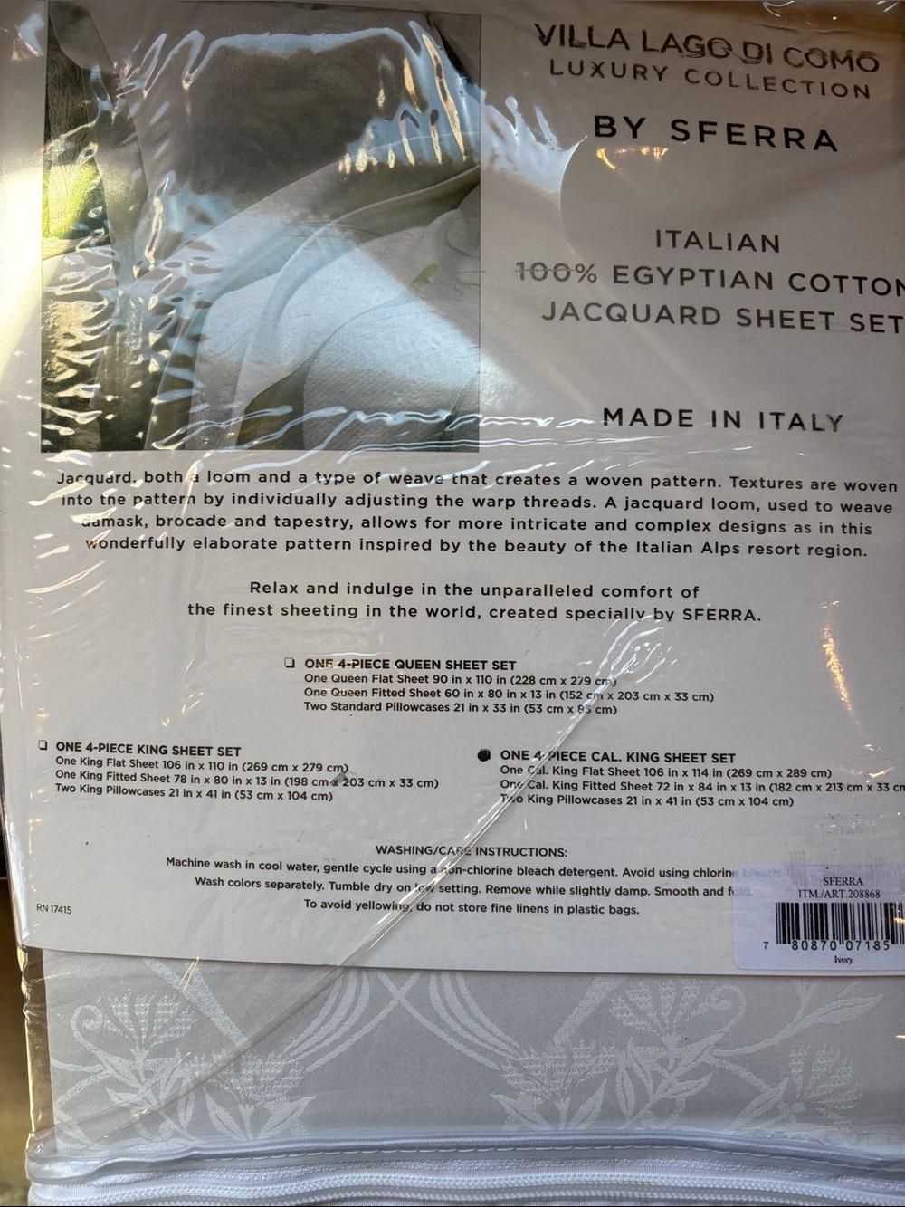 SFERRA Villa Lago di Como Jacquard Sheet Set in ivory cal. King - Picture 3 of 4
